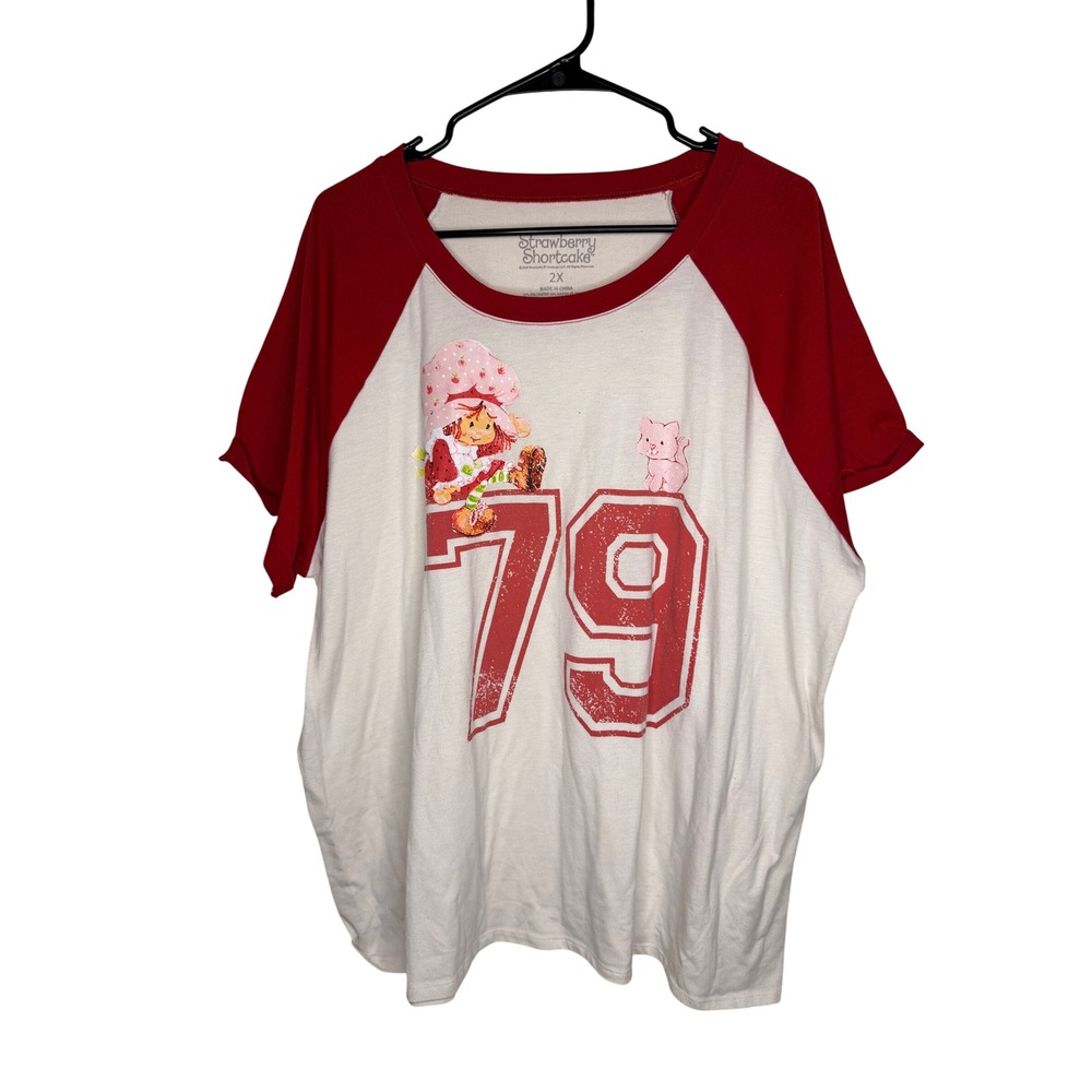 2008 Strawberry Shortcake 79 Raglan T Shirt Womens 2X Plus Size Y2K Red White